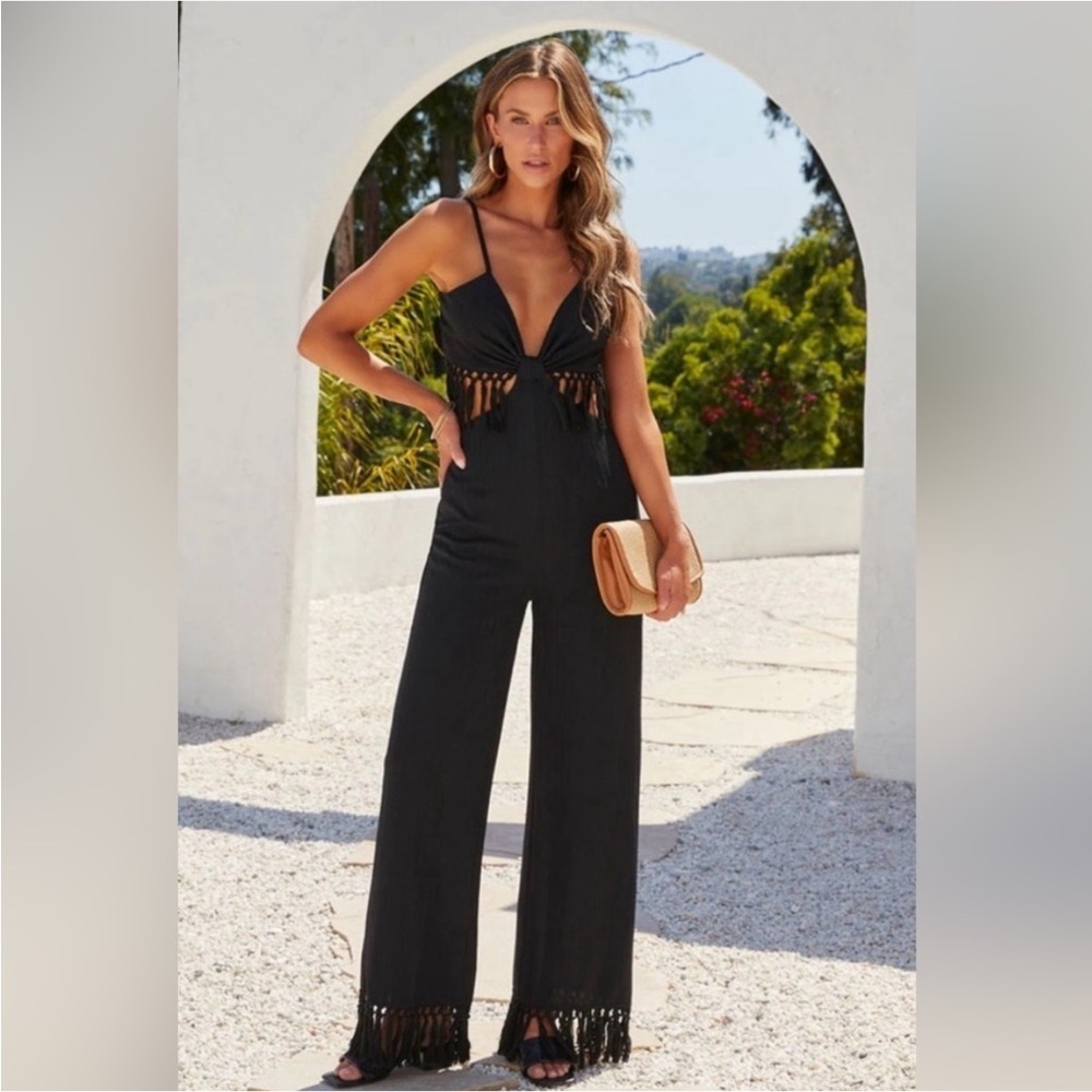 Elegant Black Fringe Jumpsuit